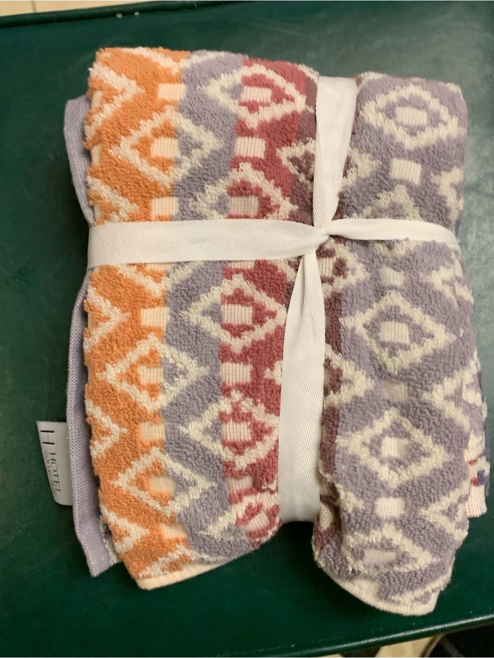Southwest Patterned Hand 2-Towels in Orange, Mauve & Lavender all cotton